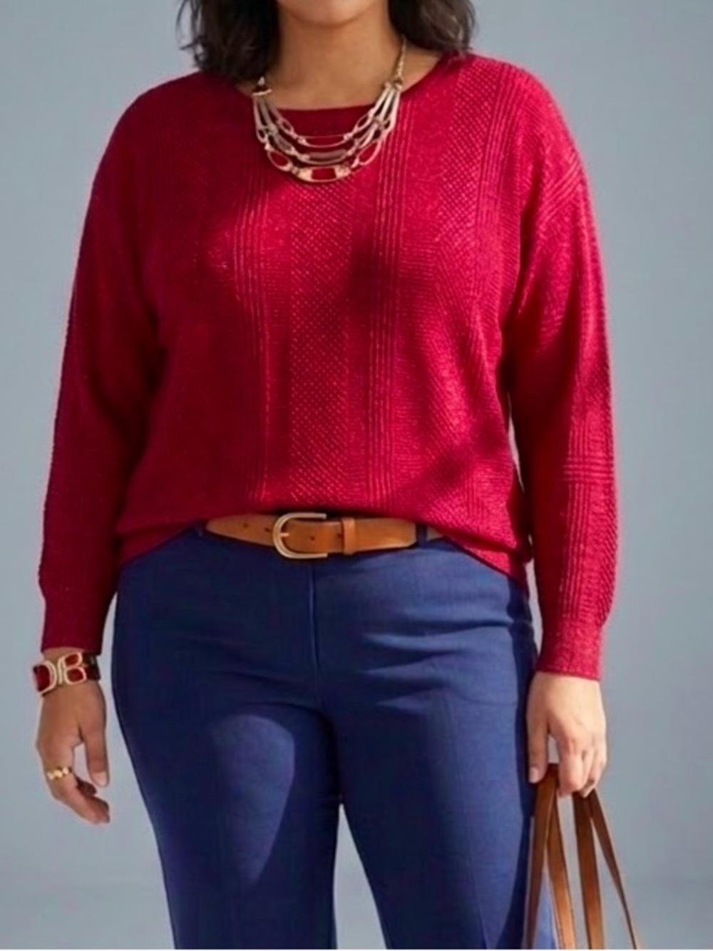 Kathy Ireland Red Metallic Knit Sweater – Size 3X – NWT lightweight